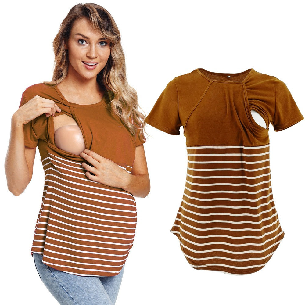 Women's Round Neck Short Sleeved Breastfeeding Maternity Wear