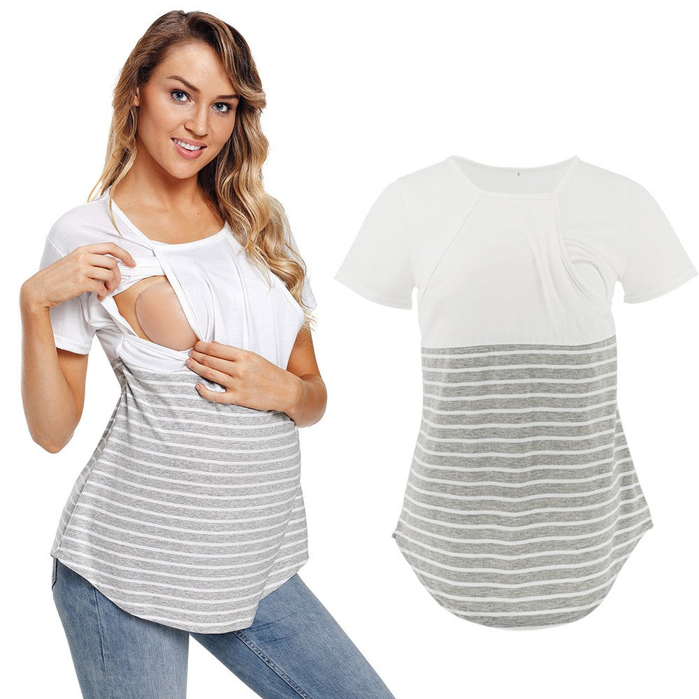 Women's Round Neck Short Sleeved Breastfeeding Maternity Wear