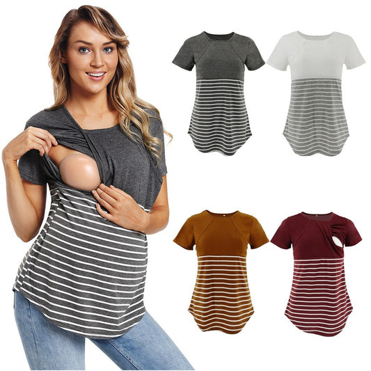 Women's Round Neck Short Sleeved Breastfeeding Maternity Wear