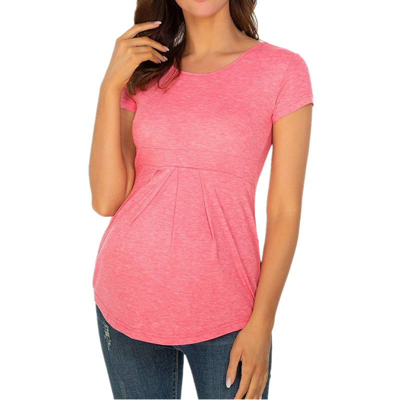 Short-sleeved Ruffled Pleated Maternity T-shirt