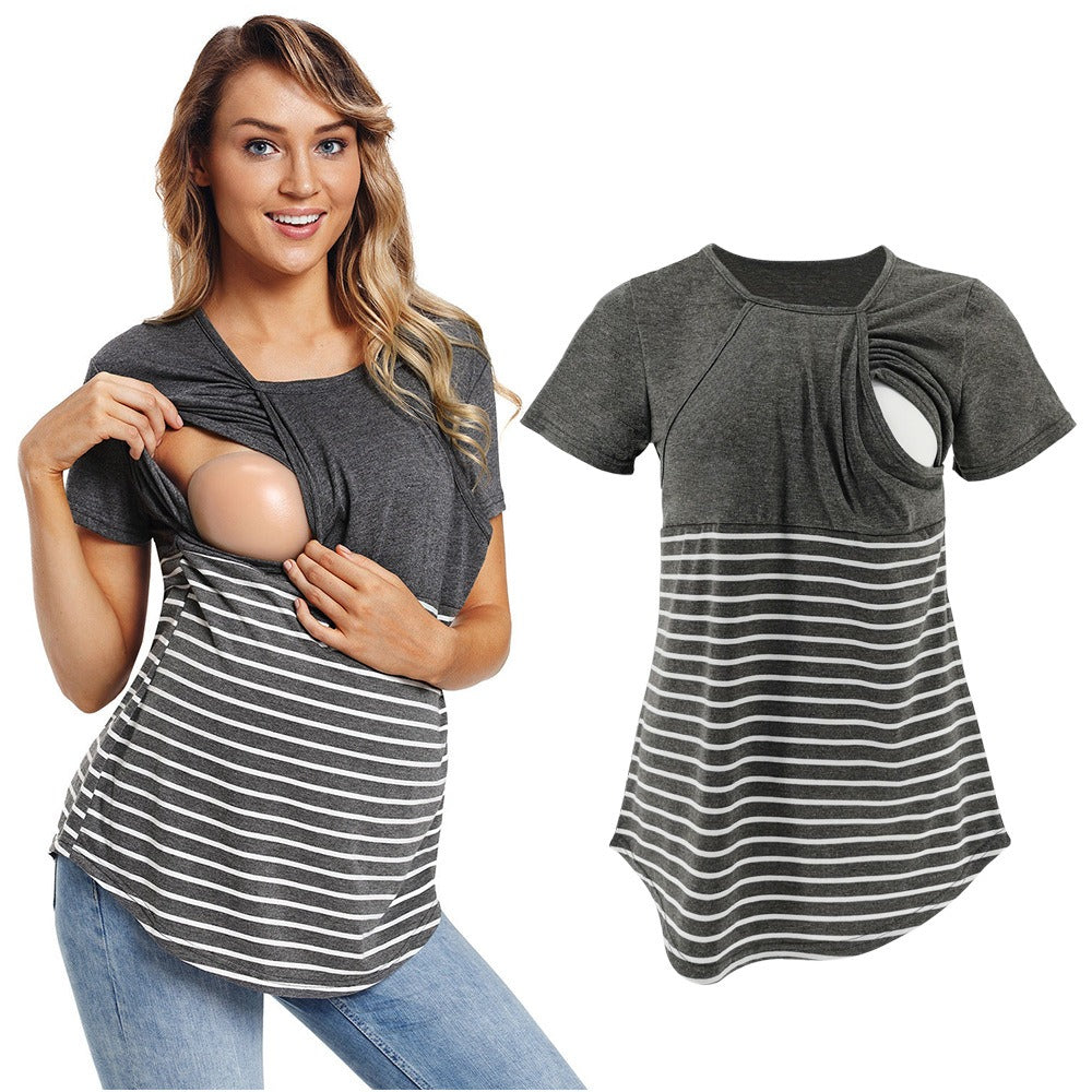 Women's Round Neck Short Sleeved Breastfeeding Maternity Wear