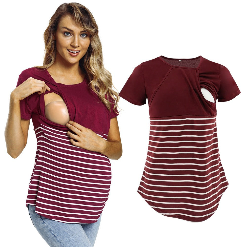 Women's Round Neck Short Sleeved Breastfeeding Maternity Wear