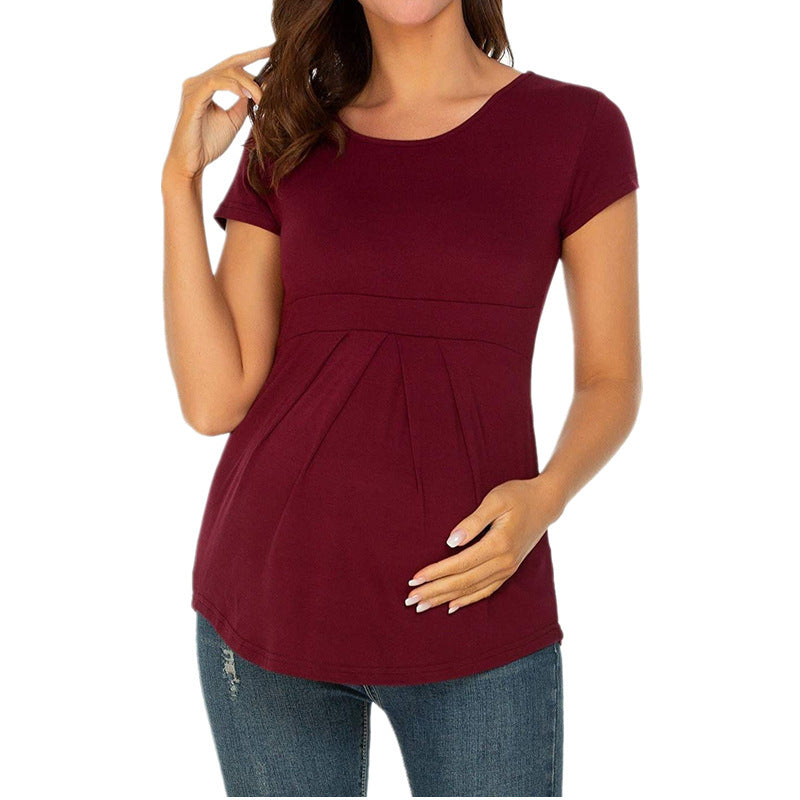 Short-sleeved Ruffled Pleated Maternity T-shirt