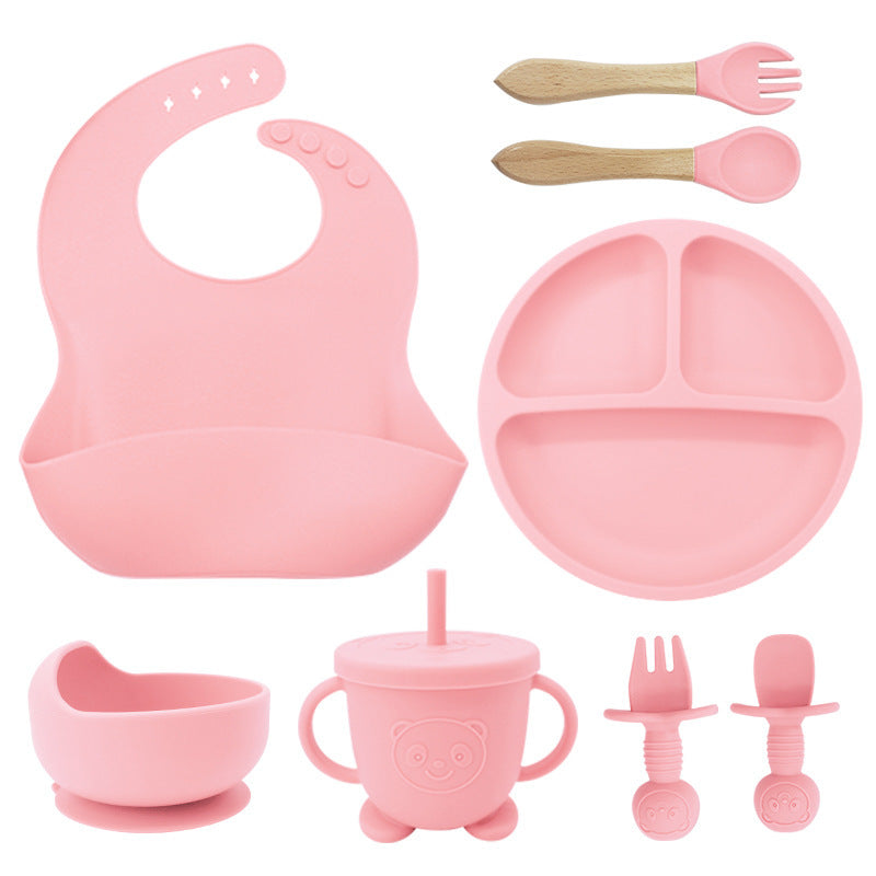 8 Piece Baby silicone bibs, plates, suction cup and bowl