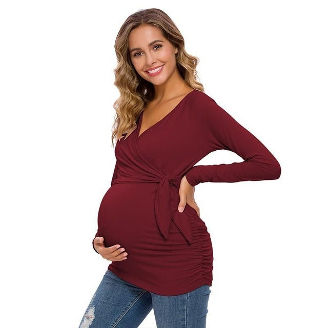 Long Sleeve V Neck Maternity Top