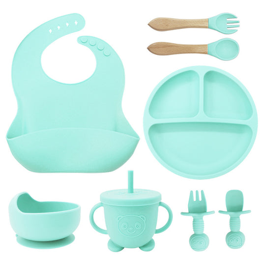 8 Piece Baby silicone bibs, plates, suction cup and bowl