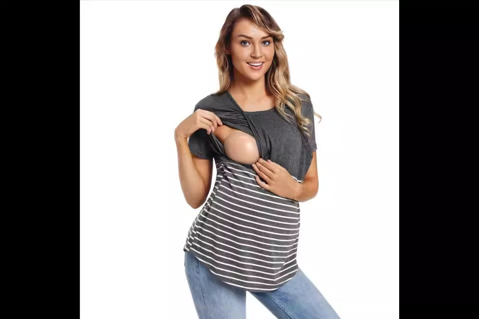 Women's Round Neck Short Sleeved Breastfeeding Maternity Wear