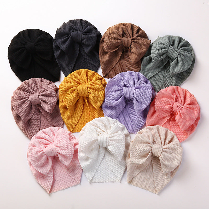 Babies Pit Strip Hat With Double Bow Baby | Warm and Cute Baotou Cap for Babies