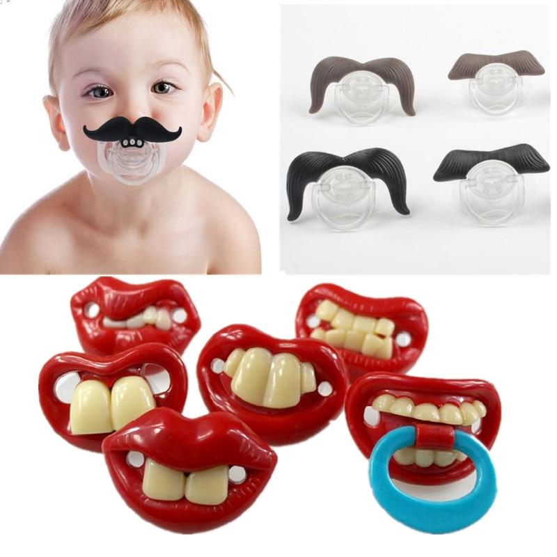 Funny Pacifier Photobooth Props Mustache Pacifiers, Soft Silicone Cute Kissable Lips and Teeth Pacifier for Baby