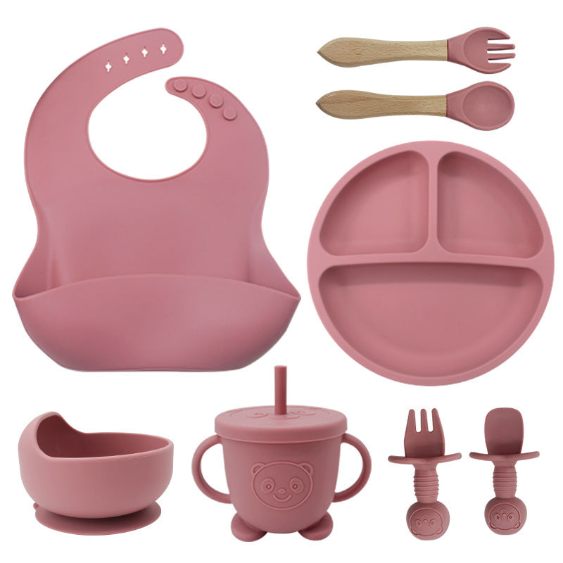 8 Piece Baby silicone bibs, plates, suction cup and bowl