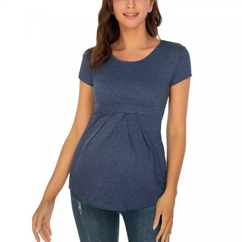 Short-sleeved Ruffled Pleated Maternity T-shirt