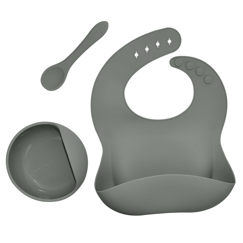 Babies Silicone Tableware Set | Baby Bib, Food Bowl and Spoon. 3 Piece Set