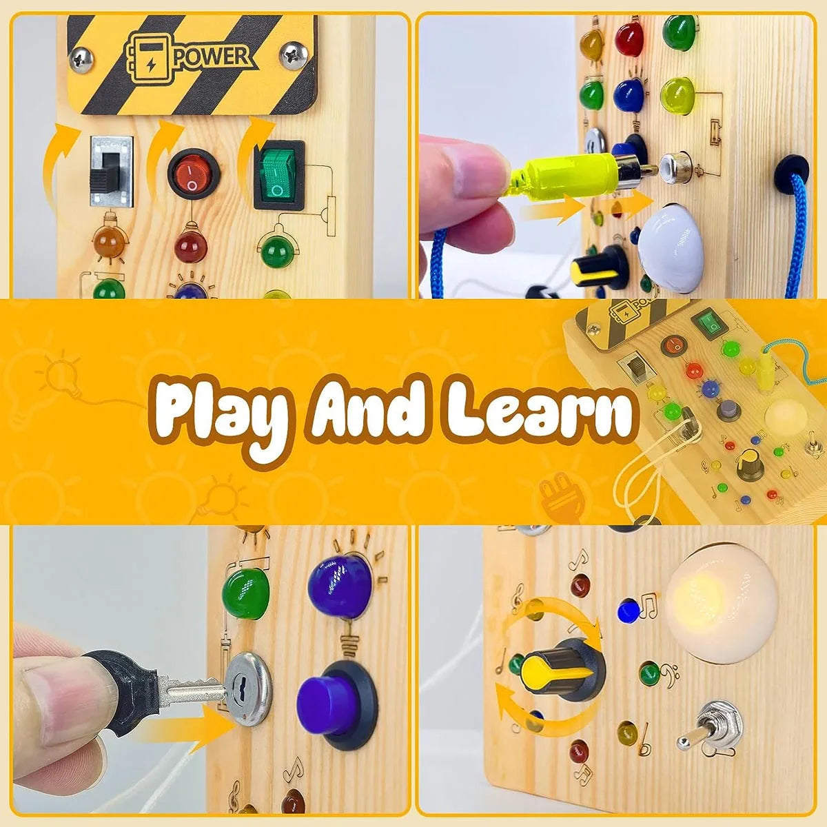 Montessori Wooden LED Light Switch Control Busy Board Sensory Toys