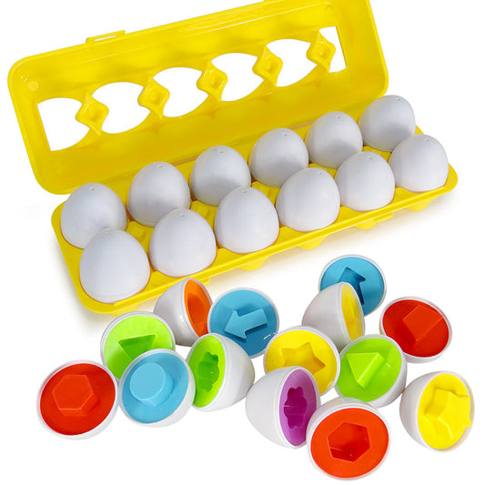 Matching Eggs 12 pcs Set Color & Shape Recoginition Sorter Puzzle for Easter Travel Bingo Game Early Learning Educational Fine Motor Skill Gift for Babies | Children's Puzzle Early Education Assembly Toy