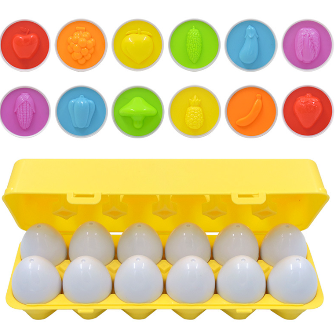 Matching Eggs 12 pcs Set Color & Shape Recoginition Sorter Puzzle for Easter Travel Bingo Game Early Learning Educational Fine Motor Skill Gift for Babies | Children's Puzzle Early Education Assembly Toy